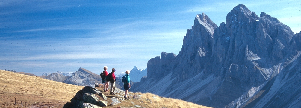 View from Rasciesa, the Odle Geisler, Dolomites of Italy