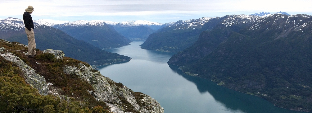 Looking up the Lustrafjord from the summit of Molden, Norway