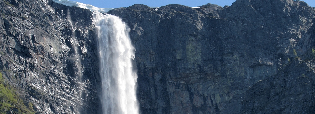 The waterfall known as Skrikjo (Shriek) plunges over the Hardangervidda near Lofthus, Norway