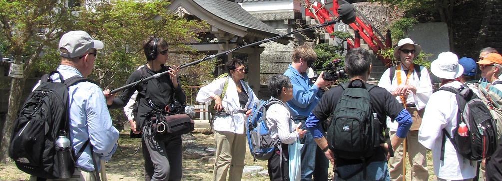 PBS film crew with Mountain Hiking Holidays group at Konsenji (Temple 3) on Shikoku, Japan