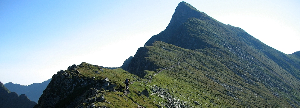 Hiker on the Fagaras Main Ridge, Transylvanian Alps, Romania