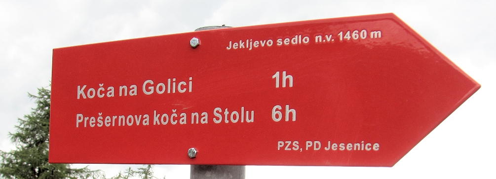 Trail sign in Slovenia above Vrsic Pass