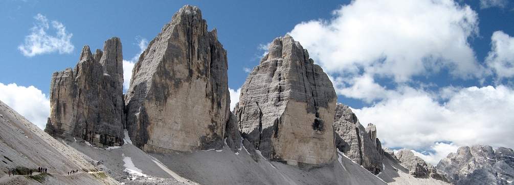 The Tre Cime di Lavaredo (Drei Zinnen) from Rifugio Locatelli, Dolomites of Italy