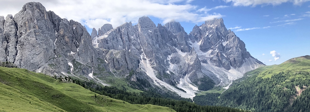 North face of the Pale di San Martino and the Val Venegia, Dolomites of Italy