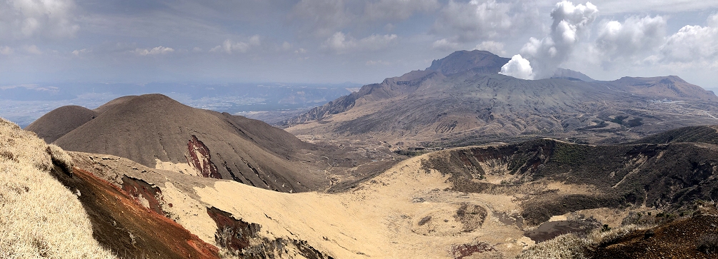 Steaming Nakadake crater on Mount Aso, Aso-Kuju National Park, Kyushu, Japan