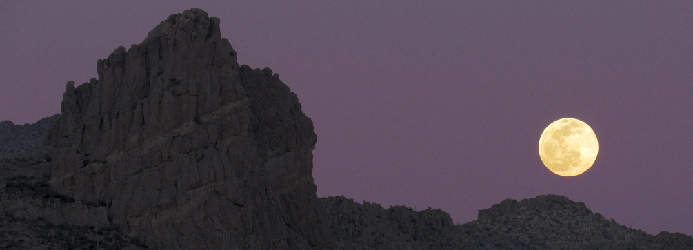 Full moon rising, Miner's Needle, Superstition Mountains, Arizona